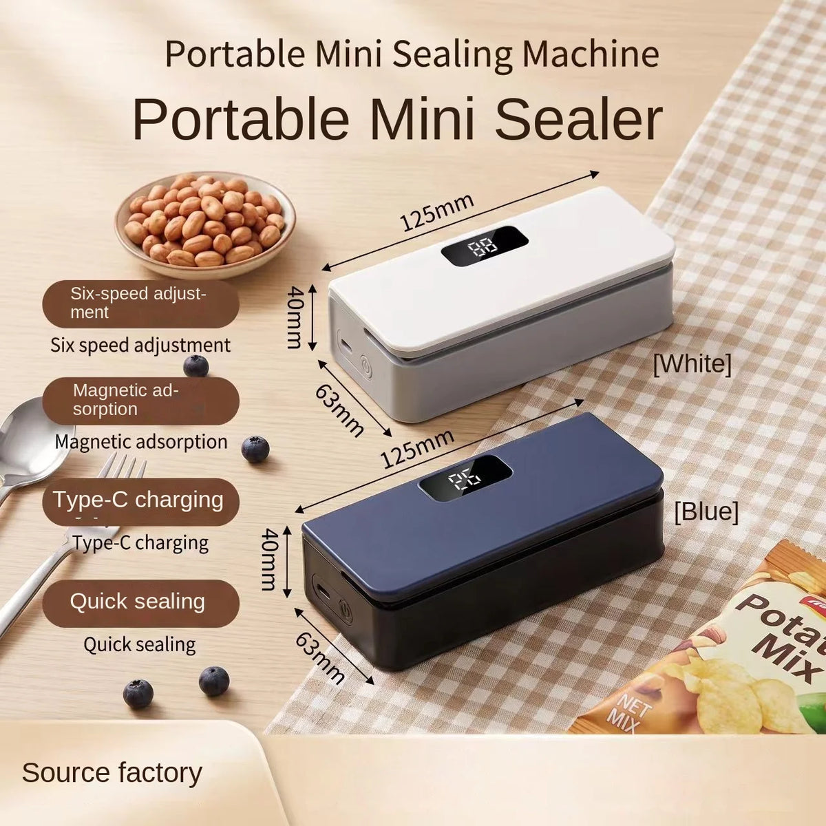 Cross-border Rechargeable ABS Sealing Machine Portable Manual Hand-press Mini Magnetic-seal for Tea and Snacks Zhejiang Origin