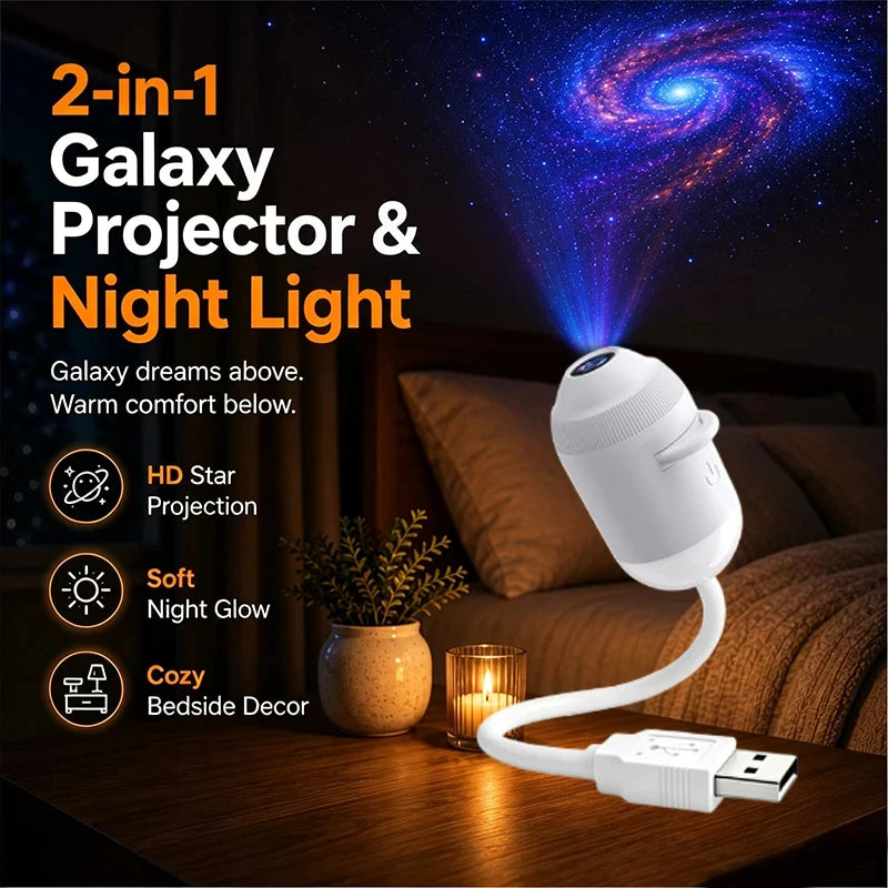 2026 USB Powered LED Night Light Projector  Galaxy Star Nebula Aurora Sky Dynamic Rotating Led Projector Light for Kids Bedroom