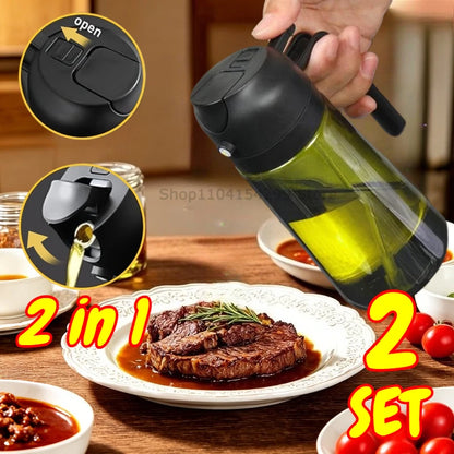 2-in-1 Oil Sprayer Dispenser Olive Oil Dispenser Oil Spray Bottle Plastic Spray Bottle for Cooking Air Fryer BBQ Baking Salad
