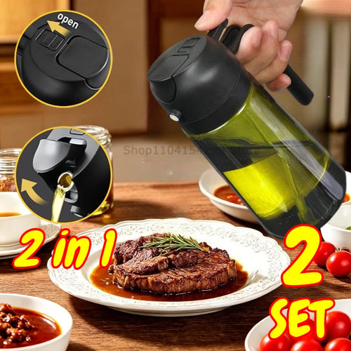 2-in-1 Oil Sprayer Dispenser Olive Oil Dispenser Oil Spray Bottle Plastic Spray Bottle for Cooking Air Fryer BBQ Baking Salad
