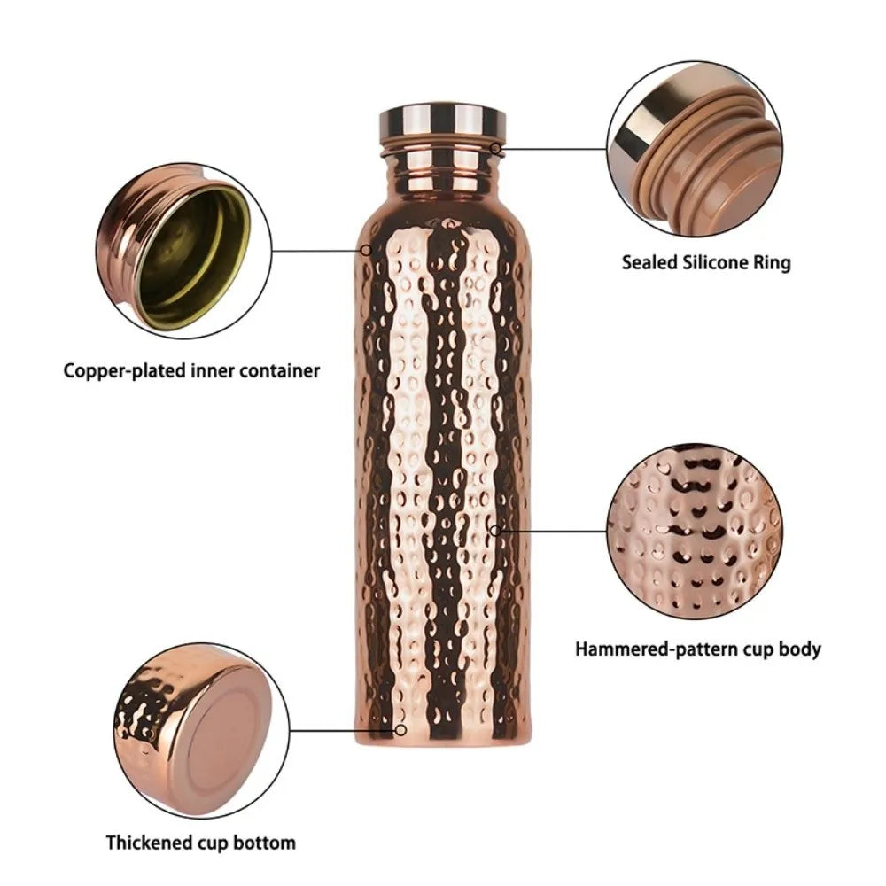 800ML Electroplated Copper Water Bottle 304 Stainless Steel Portable Insulated Water Bottle Anti-Slip Grip Leakproof