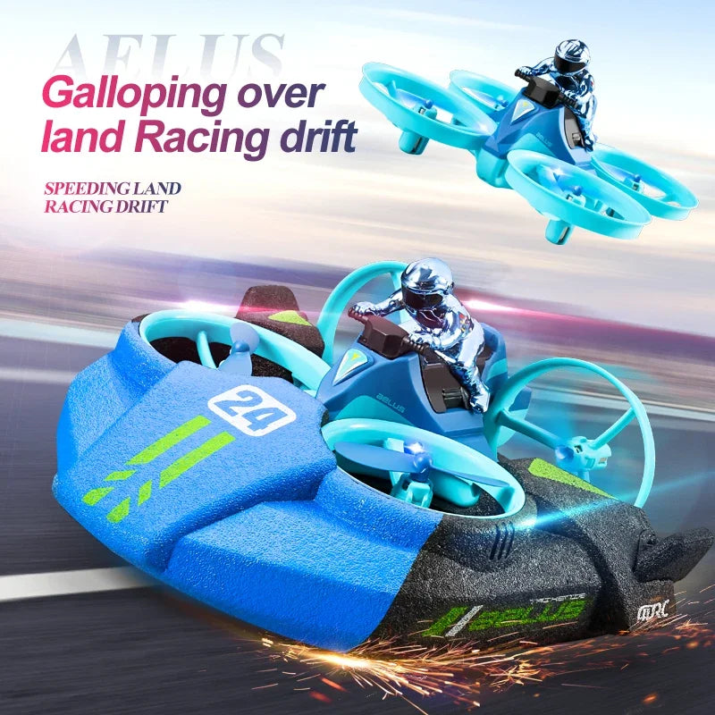 3 in 1 Amphibious RC Drone - Air Land Water Quadcopter with Waterproof Design & Cool Lights