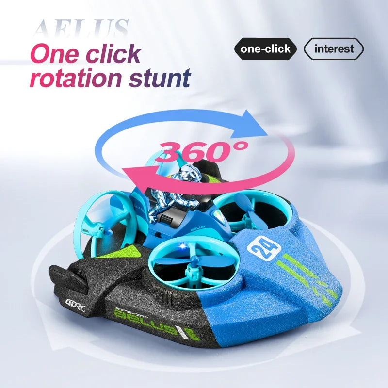 3 in 1 Amphibious RC Drone - Air Land Water Quadcopter with Waterproof Design & Cool Lights