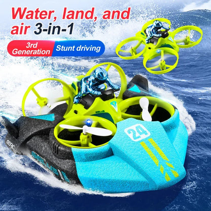 3 in 1 Amphibious RC Drone - Air Land Water Quadcopter with Waterproof Design & Cool Lights