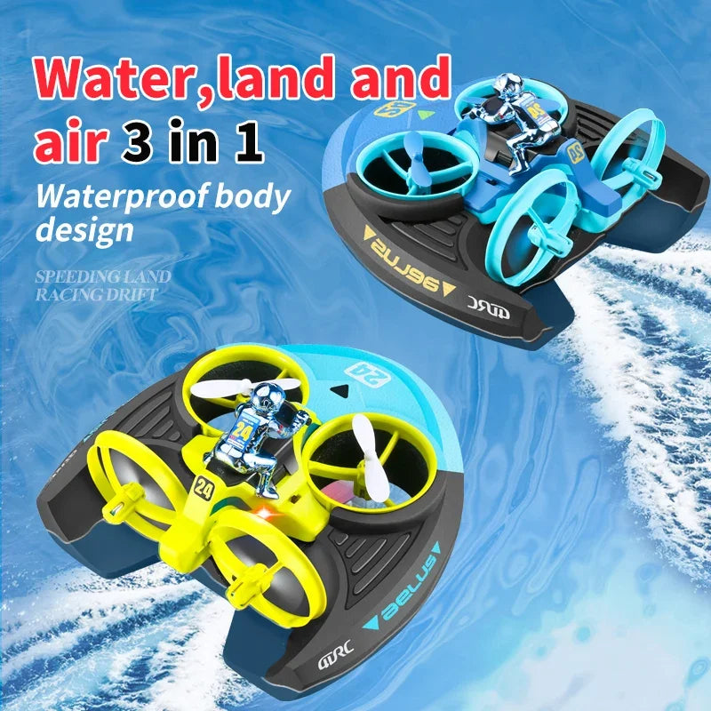 3 in 1 Amphibious RC Drone - Air Land Water Quadcopter with Waterproof Design & Cool Lights